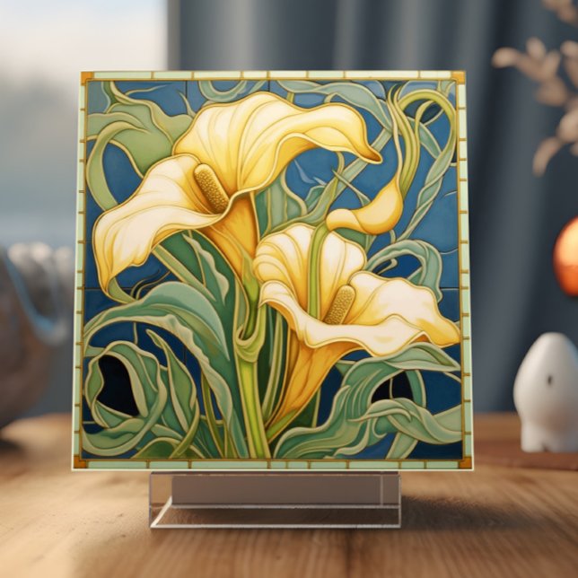 Cala Lily   Tile (A ceramic tile showing two Cala Lillies is shown in a display stand)