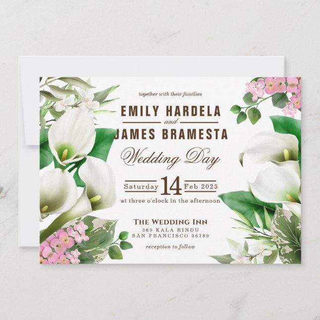 Cala Lily Tropical Watercolor Budget Wedding Invitation (Front)