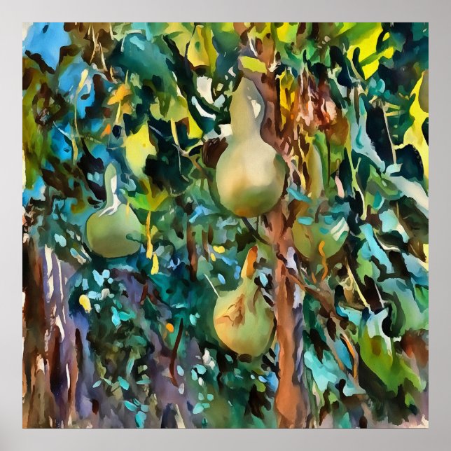 Calabash Tree Gourds In Autumn Acrylic Art Poster (Front)