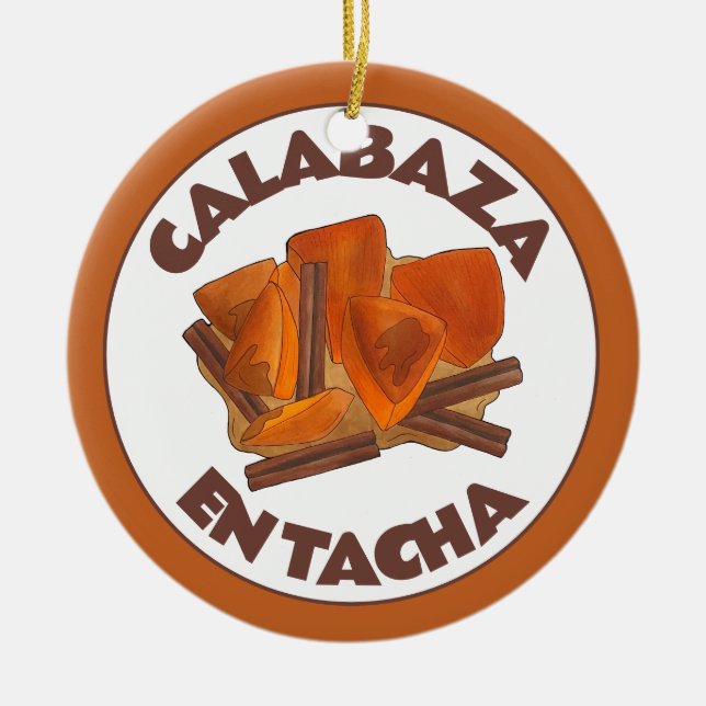 Calabaza en Tacha Mexican Candied Pumpkin Dessert Ceramic Tree Decoration (Front)