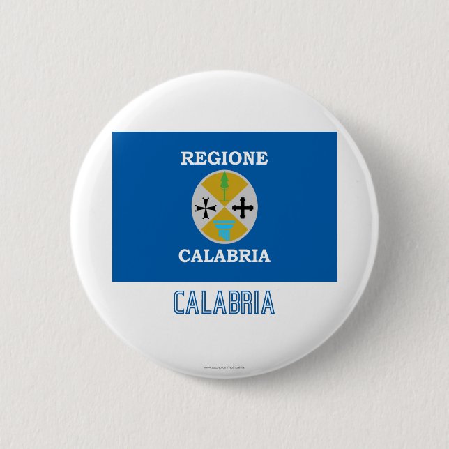 Calabria flag with name 6 cm round badge (Front)