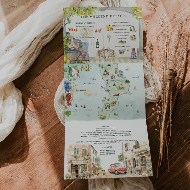 Calabria Italy | Mediterranean Itinerary Map Tri-Fold Invitation (Creator Uploaded)