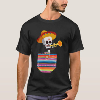 Calaca Blanket Pocket Serape Mexican Fiesta Cinco  T-Shirt