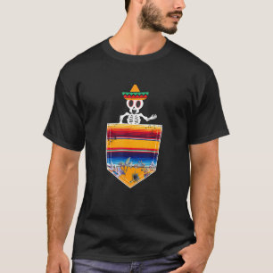 Calaca Serape Pocket Mexican Fiesta Fake Pocket T-Shirt