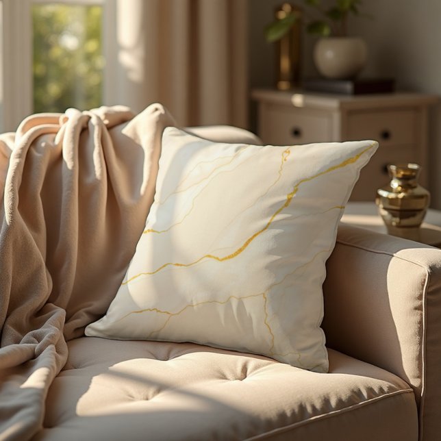 Calacatta Gold Marble Abstract - Luxe Veins Cushion (Bold Calacatta Gold Marble for your sofa. A luminous, high-end pillow accent.)