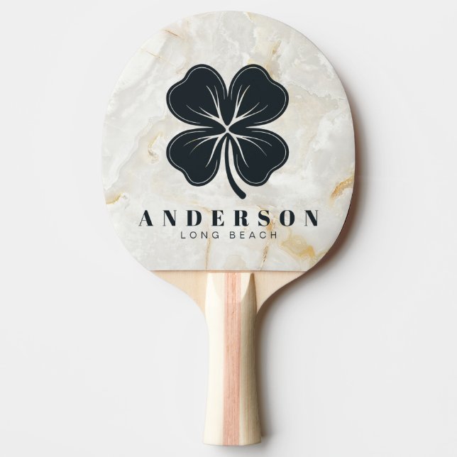 Calacatta Gold Marble Four Leaf Clover with Name Ping Pong Paddle (Front)