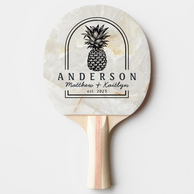 Calacatta Gold Marble Pineapple Wedding Arch &Name Ping Pong Paddle (Front)