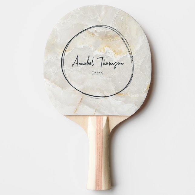 Calacatta Gold Marble Stone Name in Drawn Circle  Ping Pong Paddle (Front)