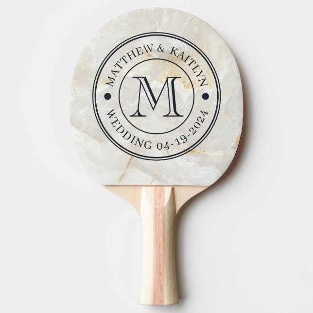 Calacatta Gold Marble Stone Wedding Monogram Ping Pong Paddle (Front)