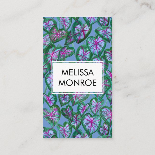Caladium Leaves Tropical Bold Watercolor Botanical Business Card (Front)