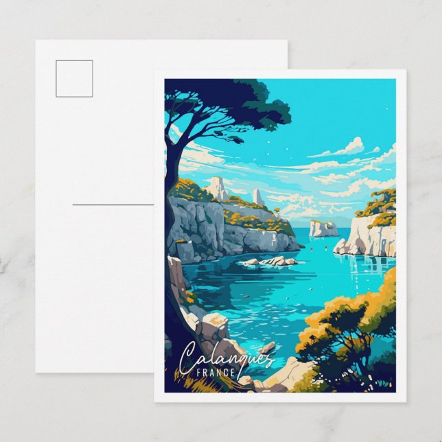 Calanques France Art vintage travel illustration Postcard (Front/Back)