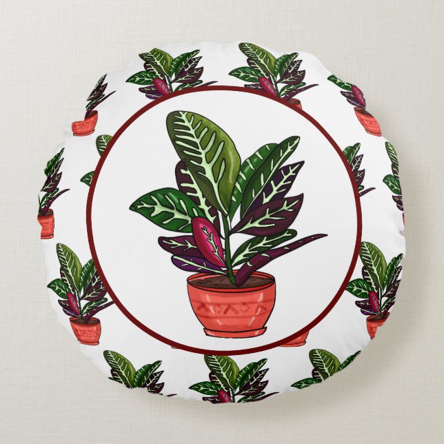 Calathea Hand drawn Plant   Round Cushion (Front)
