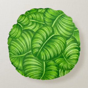 Calathea leaves round cushion