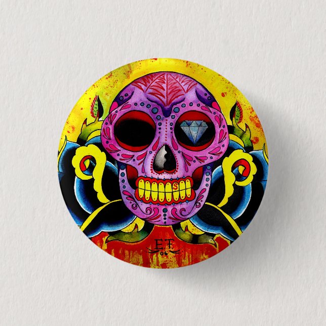 Calavera 3 Cm Round Badge (Front)