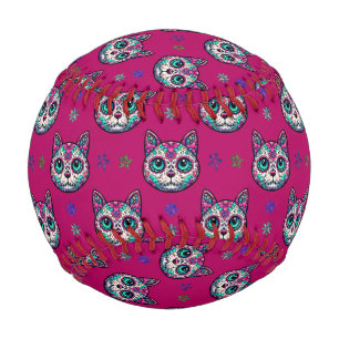 Calavera Cat Art Pattern Baseball