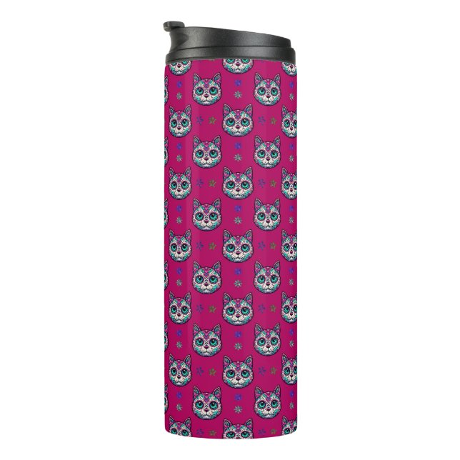 Calavera Cat Art Pattern Thermal Tumbler (Rotated Right)