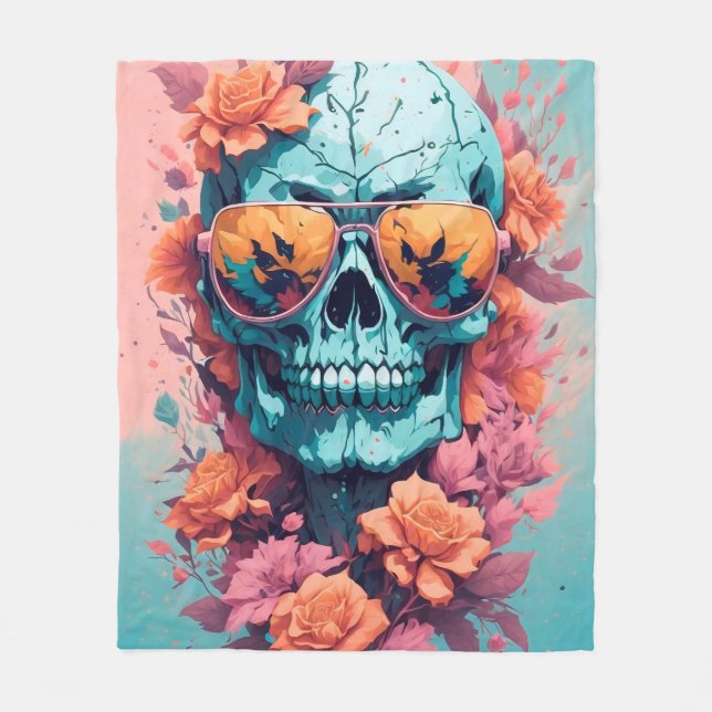 Calavera Floral Colorida Fleece Blanket (Front)