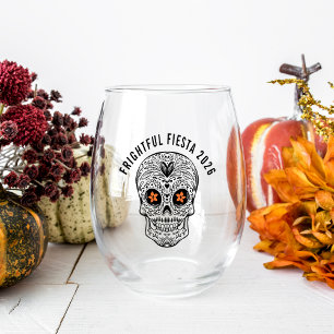 Calavera Skull Personalised Halloween Stemless Wine Glass