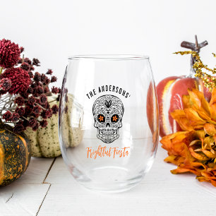 Calavera Skull Personalized Halloween Stemless Wine Glass