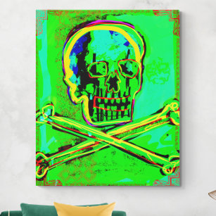 Calavera Skull pGeek NFT Art Green Red Canvas Print