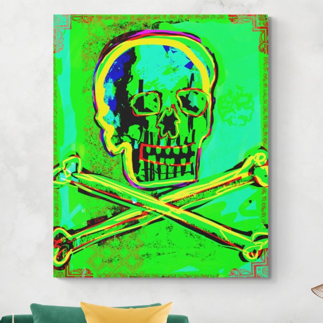 Calavera Skull pGeek NFT Art Green Red Canvas Print (Creator Uploaded)