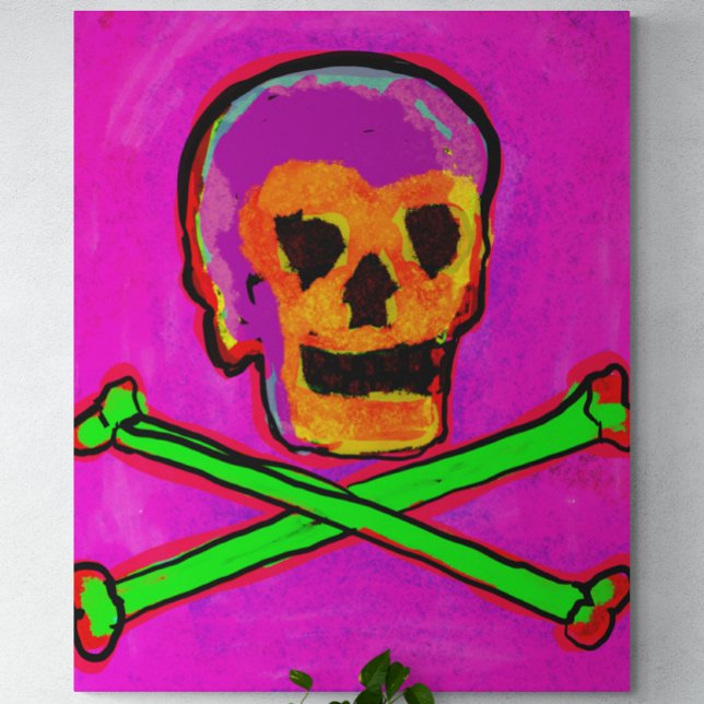 Calavera Skull pGeek NFT Art Purple Pink Green Canvas Print (Creator Uploaded)