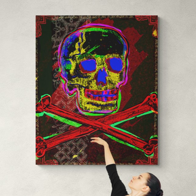 Calavera Skull pGeek NFT Art Red Black Blue Canvas Print (Creator Uploaded)