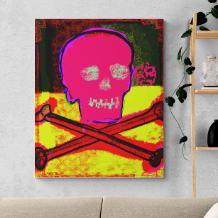 Calavera Skull pgeek NFT Art Red Black Yellow Canvas Print