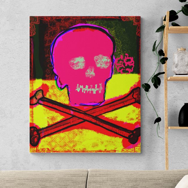 Calavera Skull pgeek NFT Art Red Black Yellow Canvas Print (Creator Uploaded)