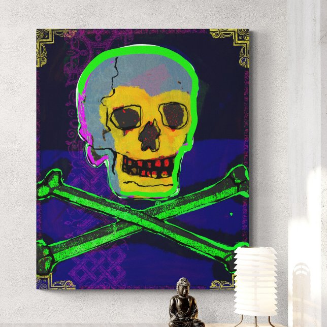 Calavera Skull pGeek NFT Art White Gold Green Blue Canvas Print (Creator Uploaded)