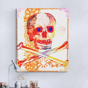 Calavera Skull pGeek NFT Art White Orange Blue Eye Canvas Print