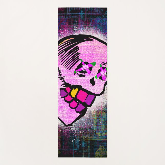 Calavera Thug Style Mexican Woodcut Grunge Yoga Mat (Front)