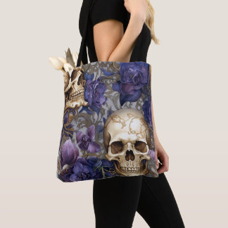 Calaveras and Rosas Moradas - Elegant Gothic Art Tote Bag