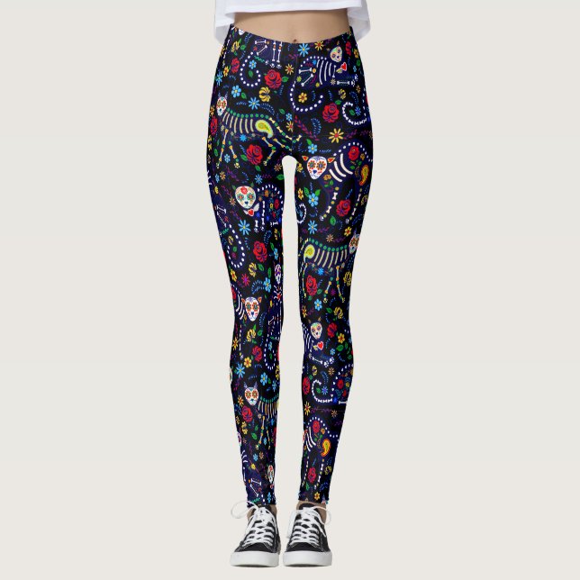 Calaveras Cats Day of the Dead Pop Leggings (Front)