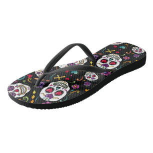 Calaveras Celebration - black Flip Flops