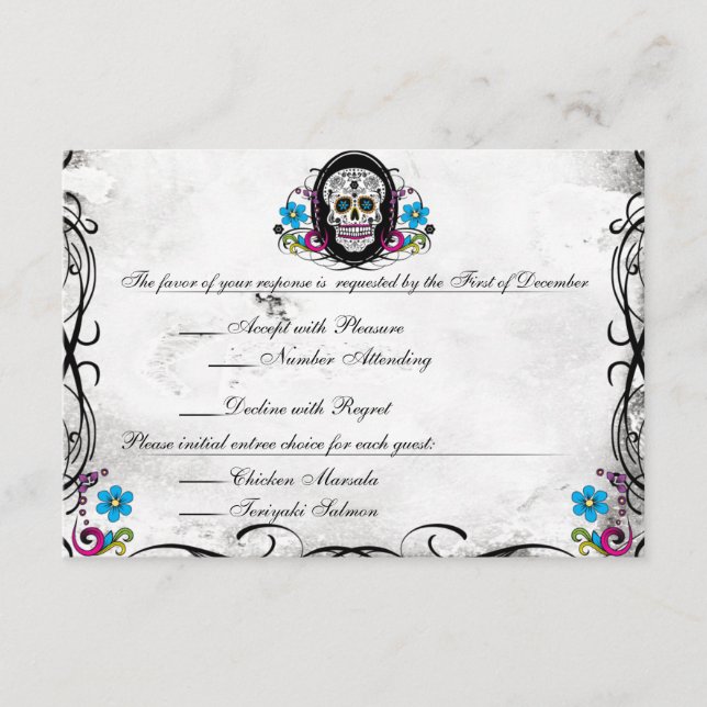 Calaveras Sugar Skull & Flourishes Reception Card (Front)