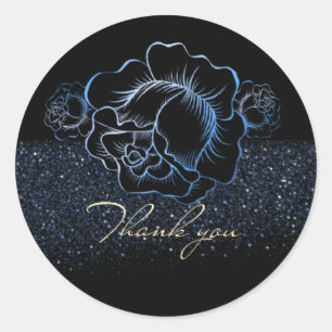 Calcomanía con rosas azules y purpurina classic round sticker