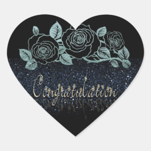 Calcomanía  de corazón con flor con purpurina heart sticker