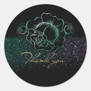 Calcomanía redonda con rosas y purpurina classic round sticker