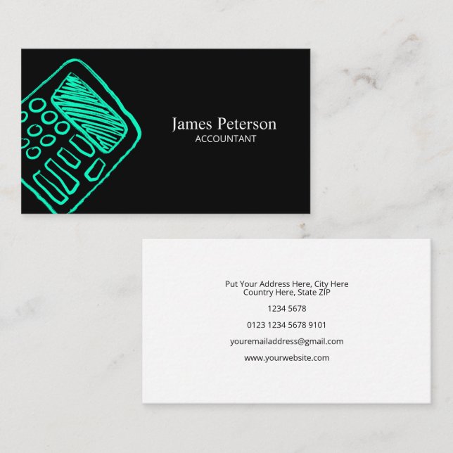Calculator Hand Drawn | Black Business Card (Front/Back)