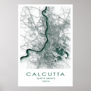 Calcutta/Kolkata Map Poster  West Bengal  India