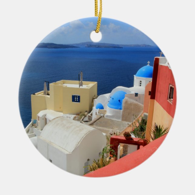 Caldera, Oia, Santorini, Greece Ceramic Tree Decoration (Front)