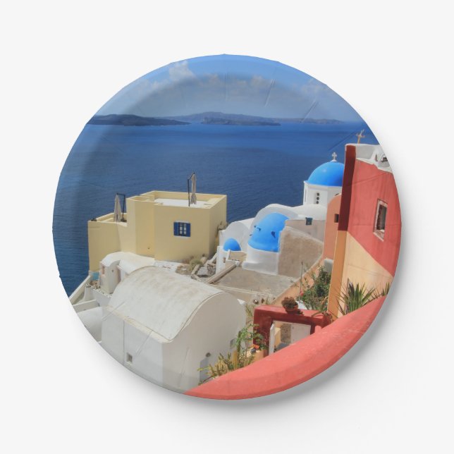 Caldera, Oia, Santorini, Greece Paper Plate (Front)