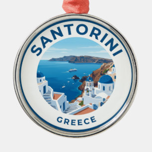 Caldera View Santorini Greece Metal Tree Decoration