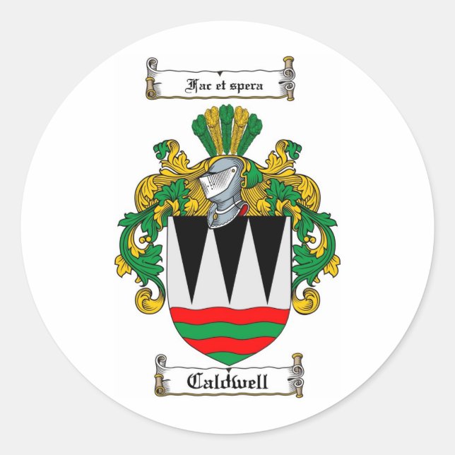 CALDWELL FAMILY CREST -  CALDWELL COAT OF ARMS CLASSIC ROUND STICKER (Front)