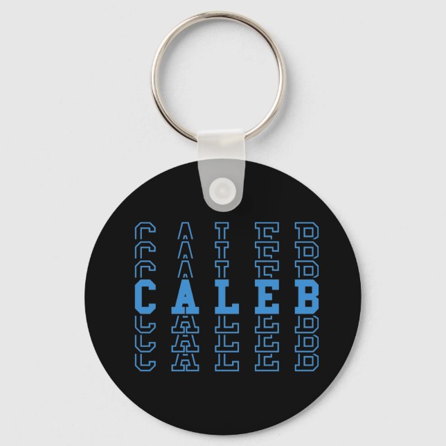 Caleb Blue Custom Boy Name Button Keychain (Front)