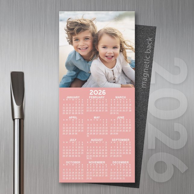 Calendar 1 Photo Collage - Can Edit Dusty Pink (2026 Calendar Magnet for the Fridge or Home Office - Add a Photo for a Personal Touch)