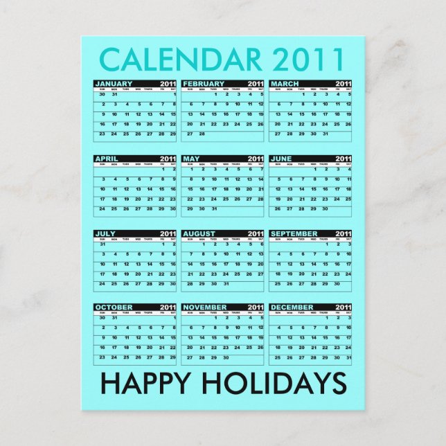 Calendar 2011 Happy Holidays Postcard Blue (Front)