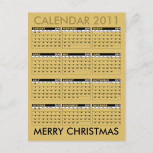 Calendar 2011 Merry Christmas Postcard Gold
