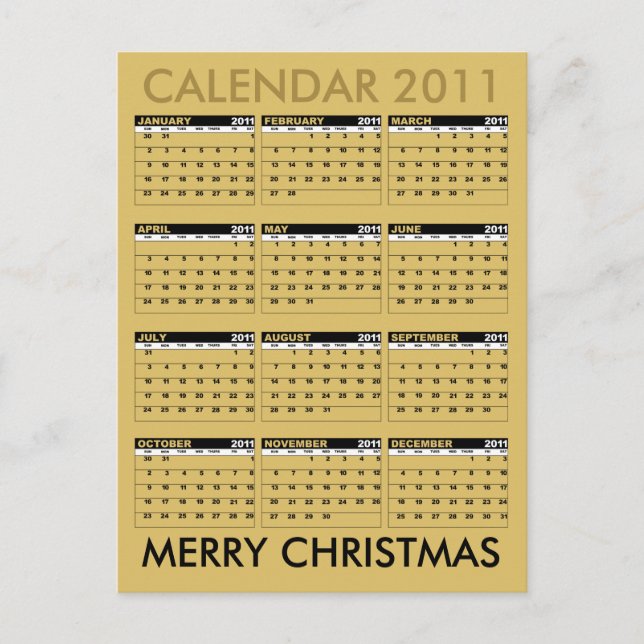 Calendar 2011 Merry Christmas Postcard Gold (Front)